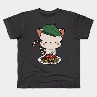 Cat eating Spaghetti - Tabby Cat Kids T-Shirt